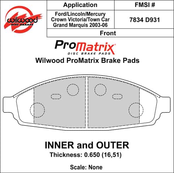 ProMatrix Front Brake Pads Calipers: 2003-2006 Ford/Lincoln/Mercury