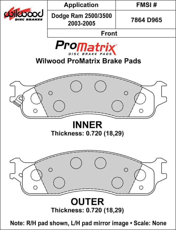 ProMatrix Front Brake Pads Calipers: 2003-2005 Dodge