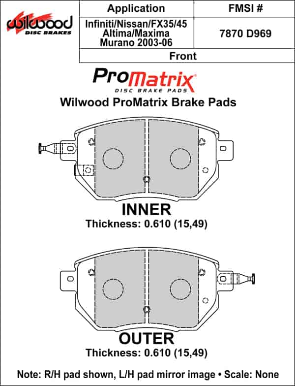 ProMatrix Front Brake Pads Calipers: 2003-2006 Nissan/Infiniti