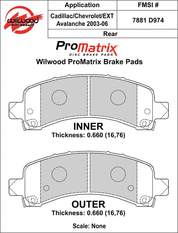 ProMatrix Rear Brake Pads Calipers: 2003-2006 Chevy/Cadillac