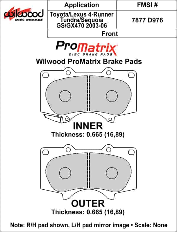 ProMatrix Front Brake Pads Calipers: 2003-2006 Toyota/Lexus