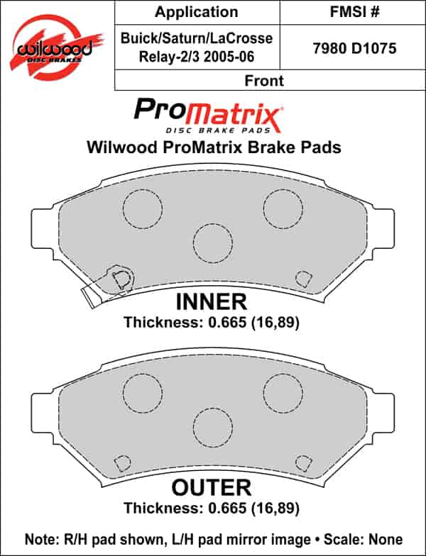 ProMatrix Front Brake Pads Calipers: 2005-2006 Buick/Saturn