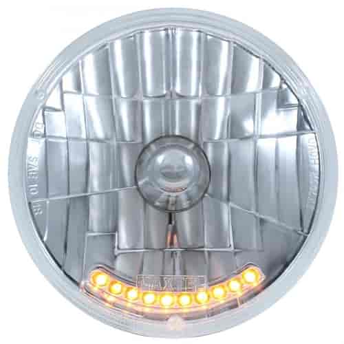 Crystal Round Headlight with Amber LED Bar 7"