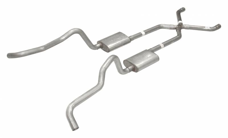 Crossmember Back X-Pipe Exhaust System with Turbo Pro Mufflers for 1955-1957 Chevrolet Tri-Five Nomad, Wagon [2.500 in.]