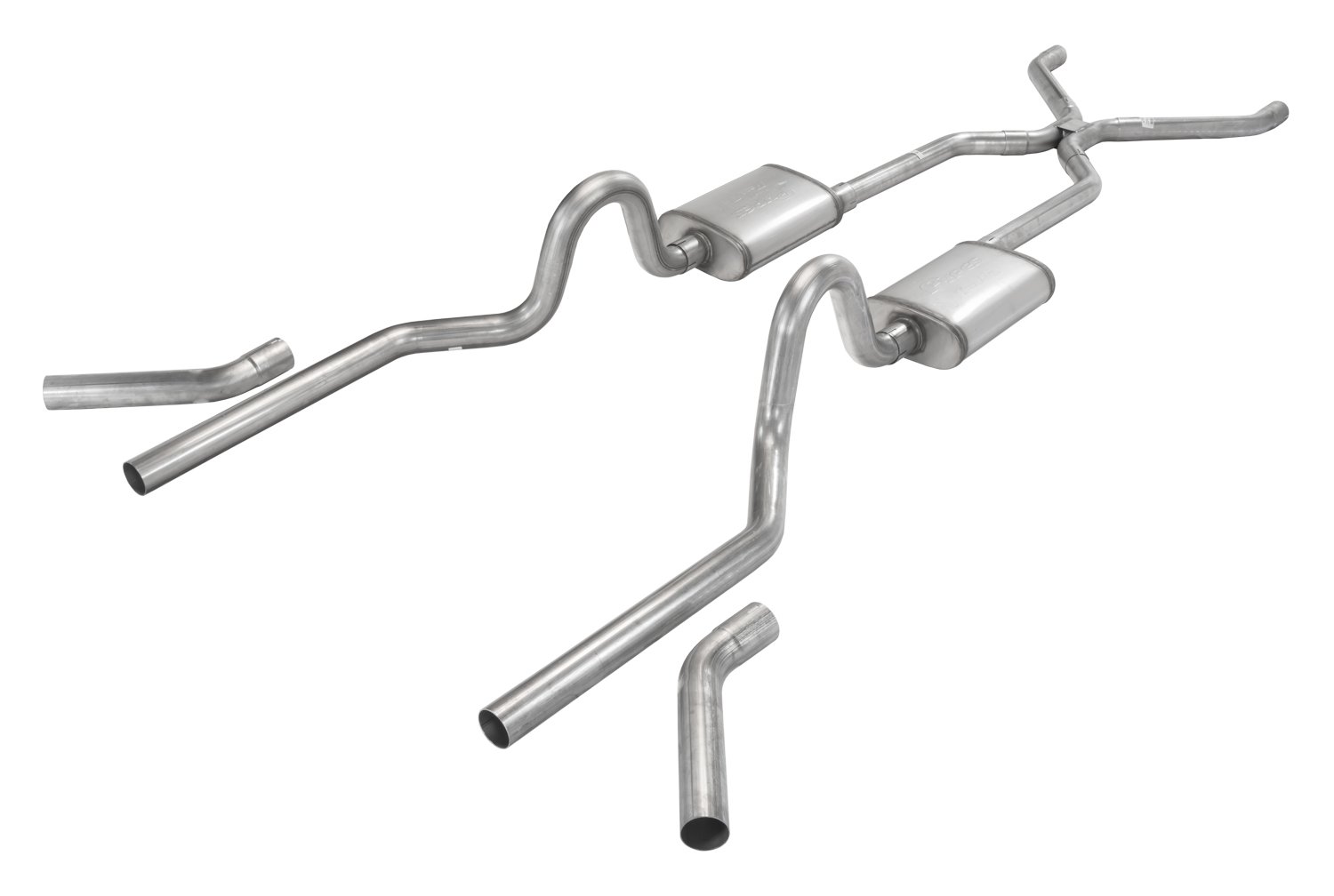Crossmember Back H-Pipe Exhaust System with Turbo Pro Mufflers for Select 1955-1957 Chevrolet Tri-Five [2.500 in.]