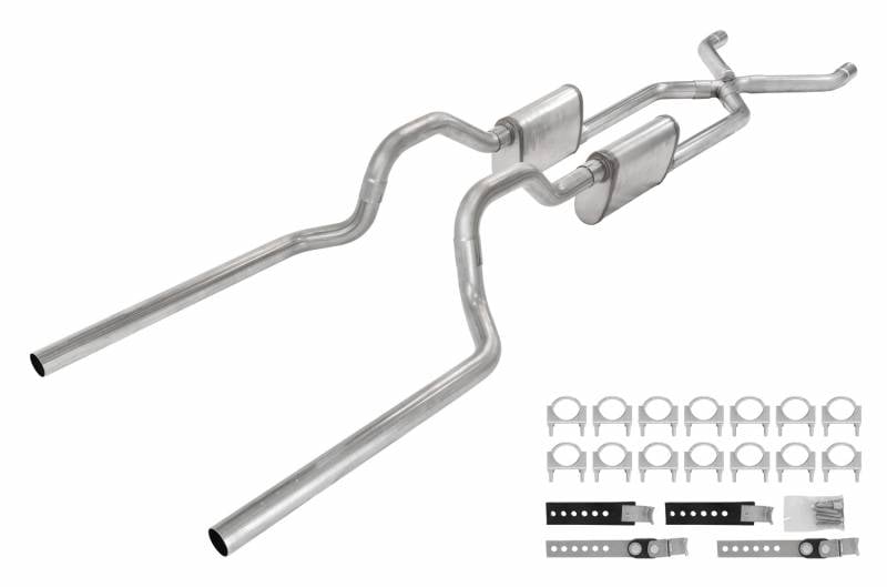Crossmember Back X-Pipe Exhaust System with Turbo Pro Mufflers for 1963-1966 GM C10 Truck [2.500 in.]