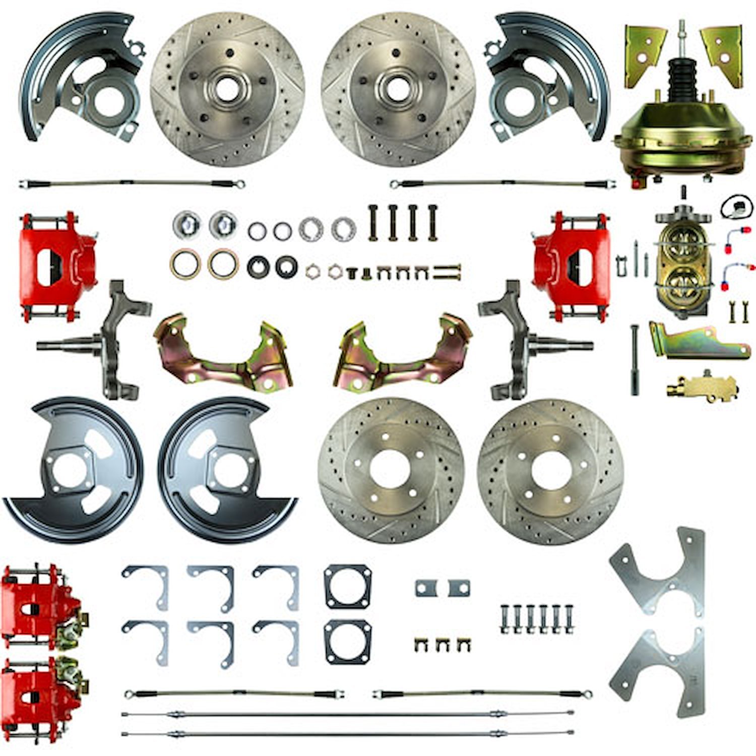 4 Wheel Disc Brake Conversion Kit 1964-1972 GM A-Body Red Powder Coated Calipers