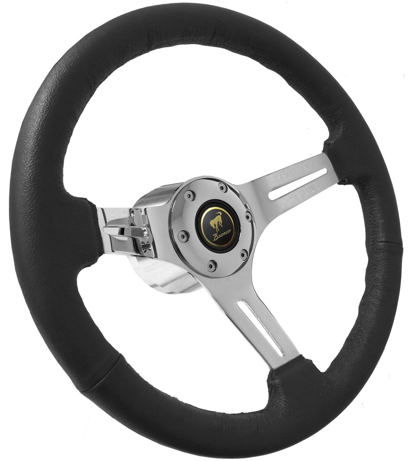 S6 Sport Steering Wheel Kit for 1964-1972 Ford/Mercury, 14 in. Diameter, Black Leather Grip, with 6-Bolt Adapter and Horn Button