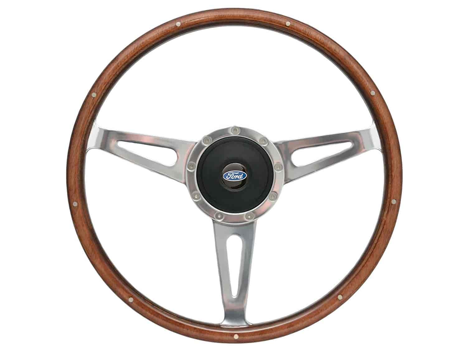 S9 Classic Steering Wheel Kit for 1964-1972 Ford/Mercury, 15 in. Diameter, Walnut Wood Grip, with 9-Bolt Adapter & Horn Button