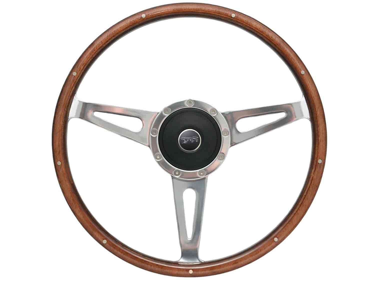 S9 Classic Steering Wheel Kit for 1968-1991 Ford/Mercury, 15 in. Diameter, Walnut Wood Grip, with 9-Bolt Adapter & Horn Button