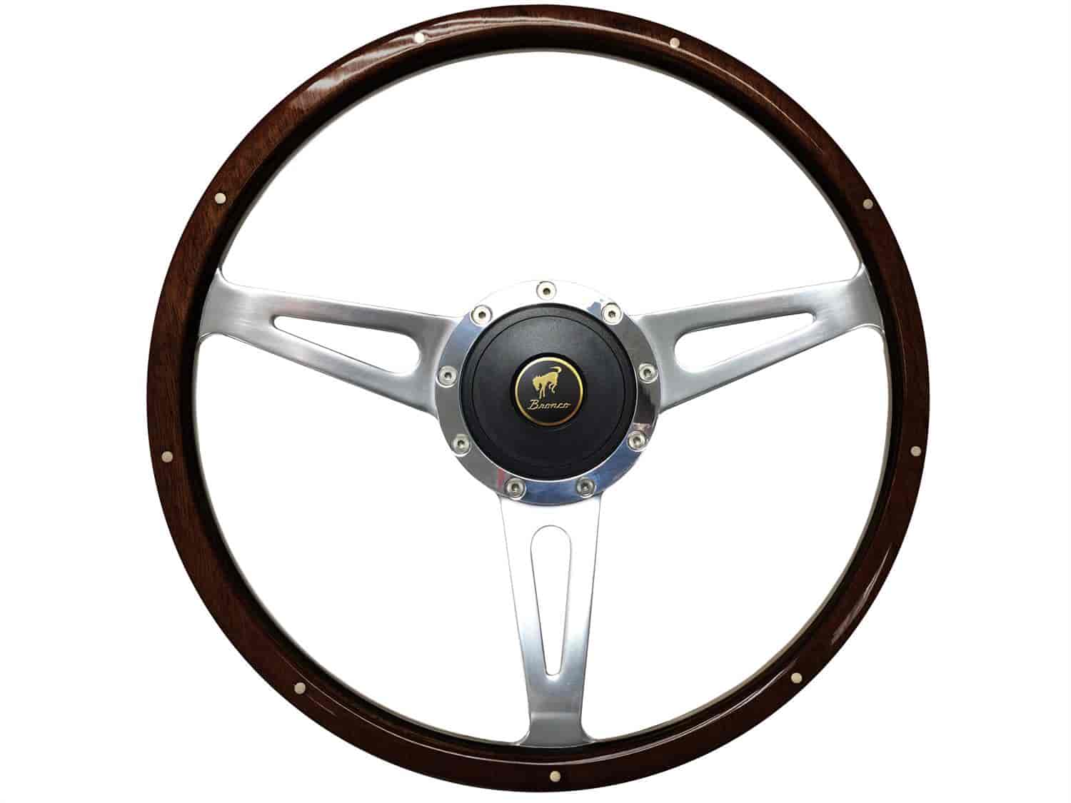 S9 Classic Steering Wheel Kit 1968-91 Ford/Mercury, 15 in. Diameter, Espresso Stained Wood Grip, w/ 9-Bolt Adapter & Horn Button