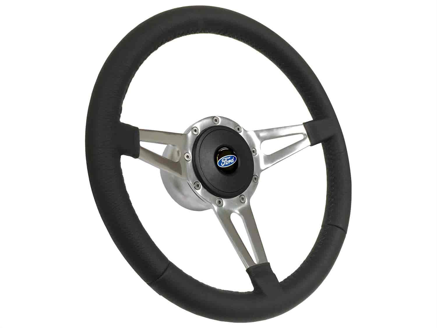 S9 Sport Steering Wheel Kit 1964-1972 Ford/Mercury, 14 in. Diameter, Premium Black Leather Grip, w/ 9-Bolt Adapter & Horn Button