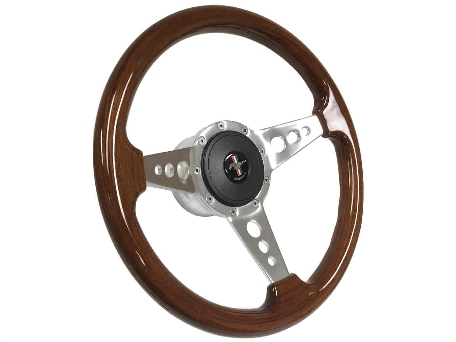 S9 Sport Steering Wheel Kit 1964-1972 Ford/Mercury, 14 in. Diameter, Walnut Wood Grip, w/ 9-Bolt Adapter and Horn Button