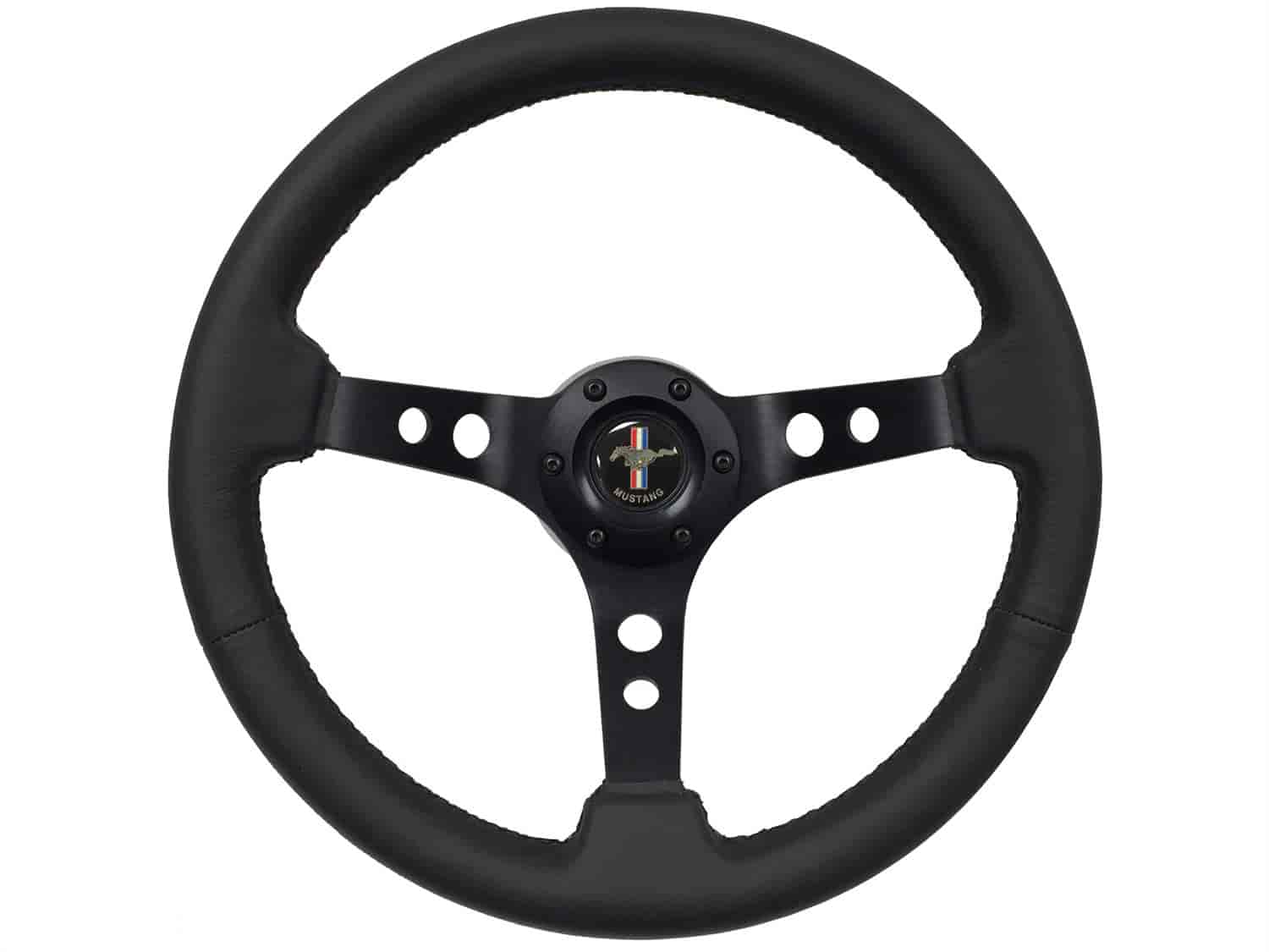 S6 Sport Steering Wheel Kit for 1984-2004 Ford Mustang, 14 in. Diameter, Black Leather Grip, with 6-Bolt Adapter and Horn Button