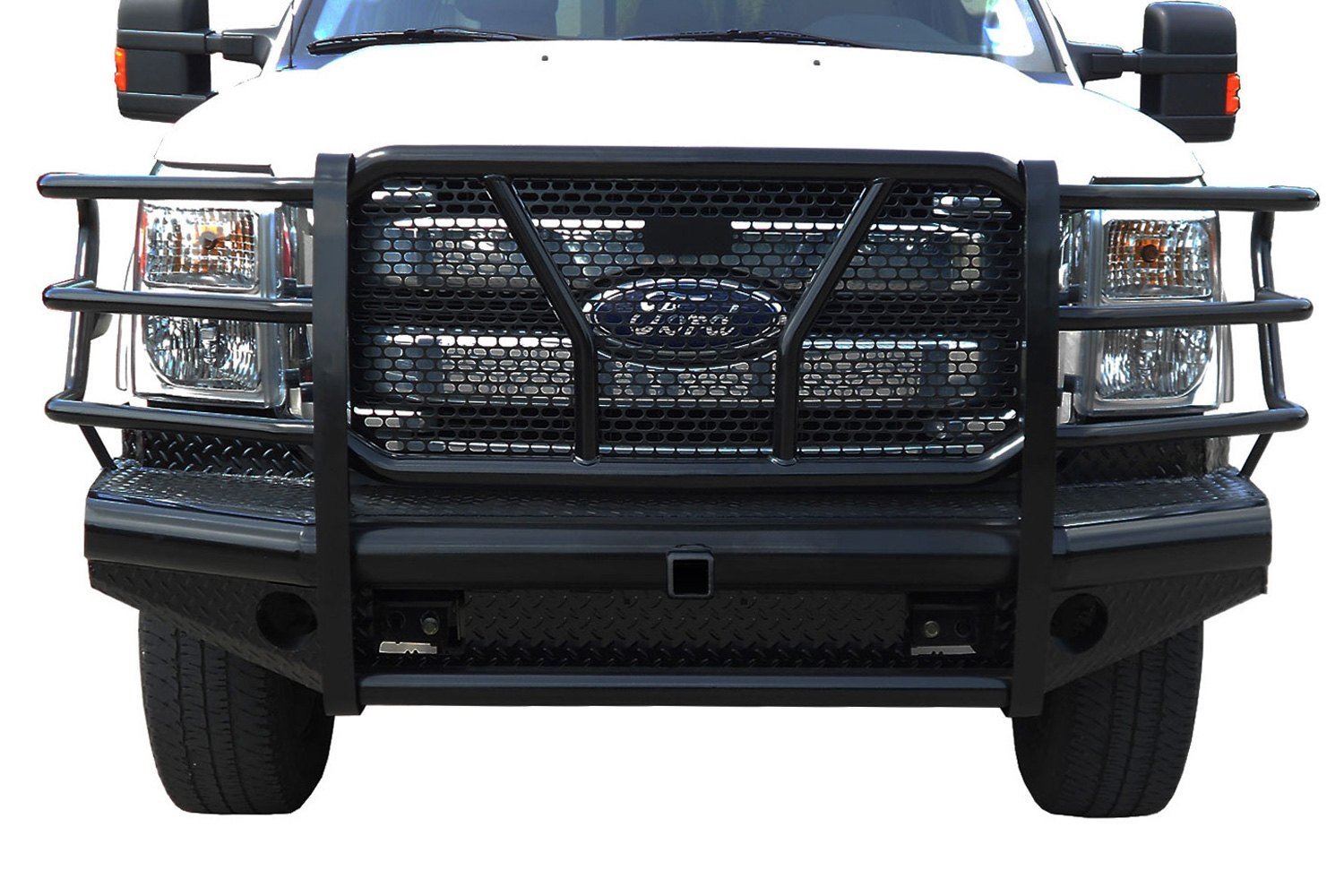 Full-Width Front HD Bumper with Grille Guard and Hitch Receiver for 2011-2016 Ford F-250/F-350 Trucks