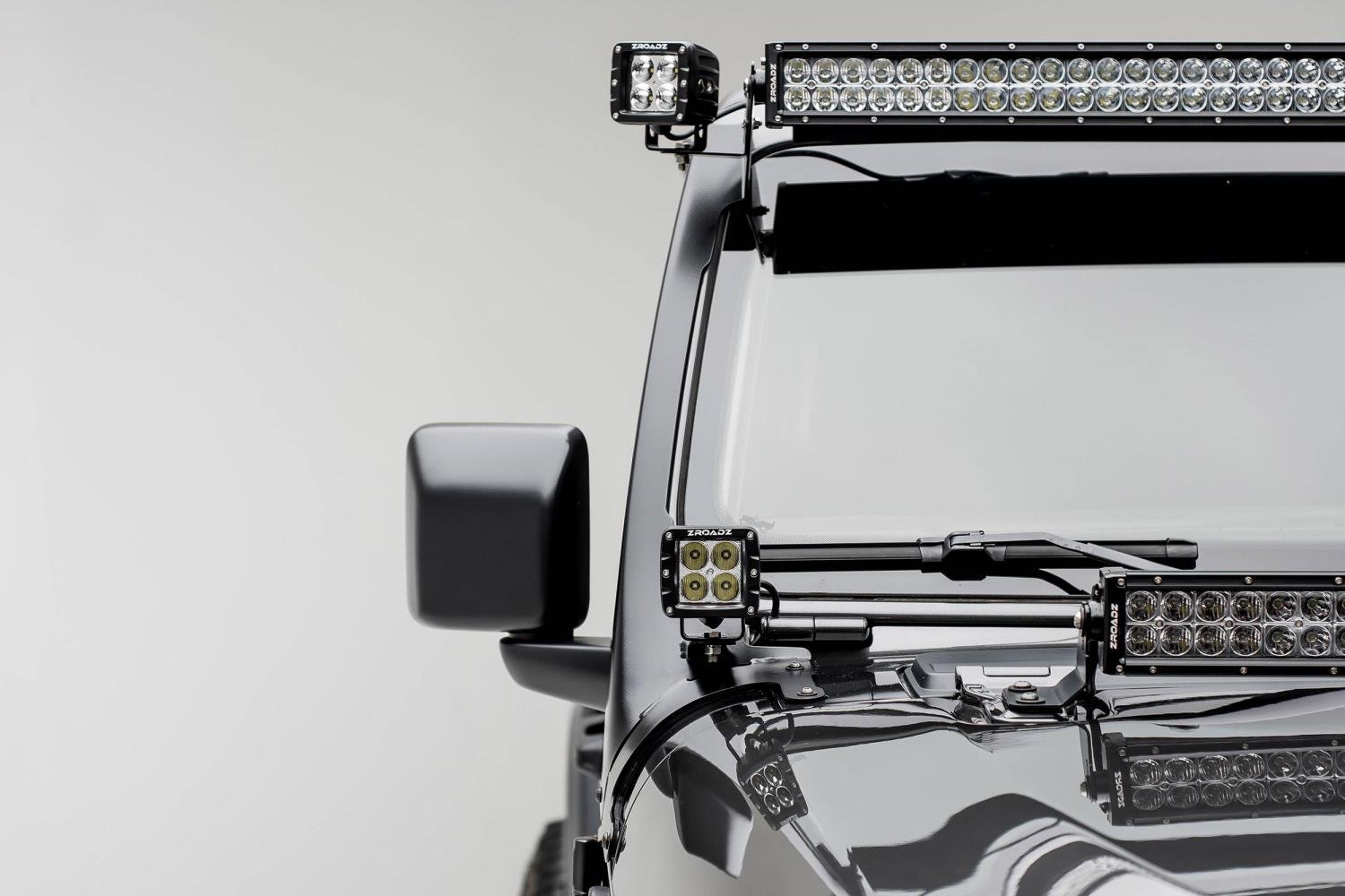 Front Roof Level LED Light Bar & Pod Kit for 2018 Jeep Wrangler JL