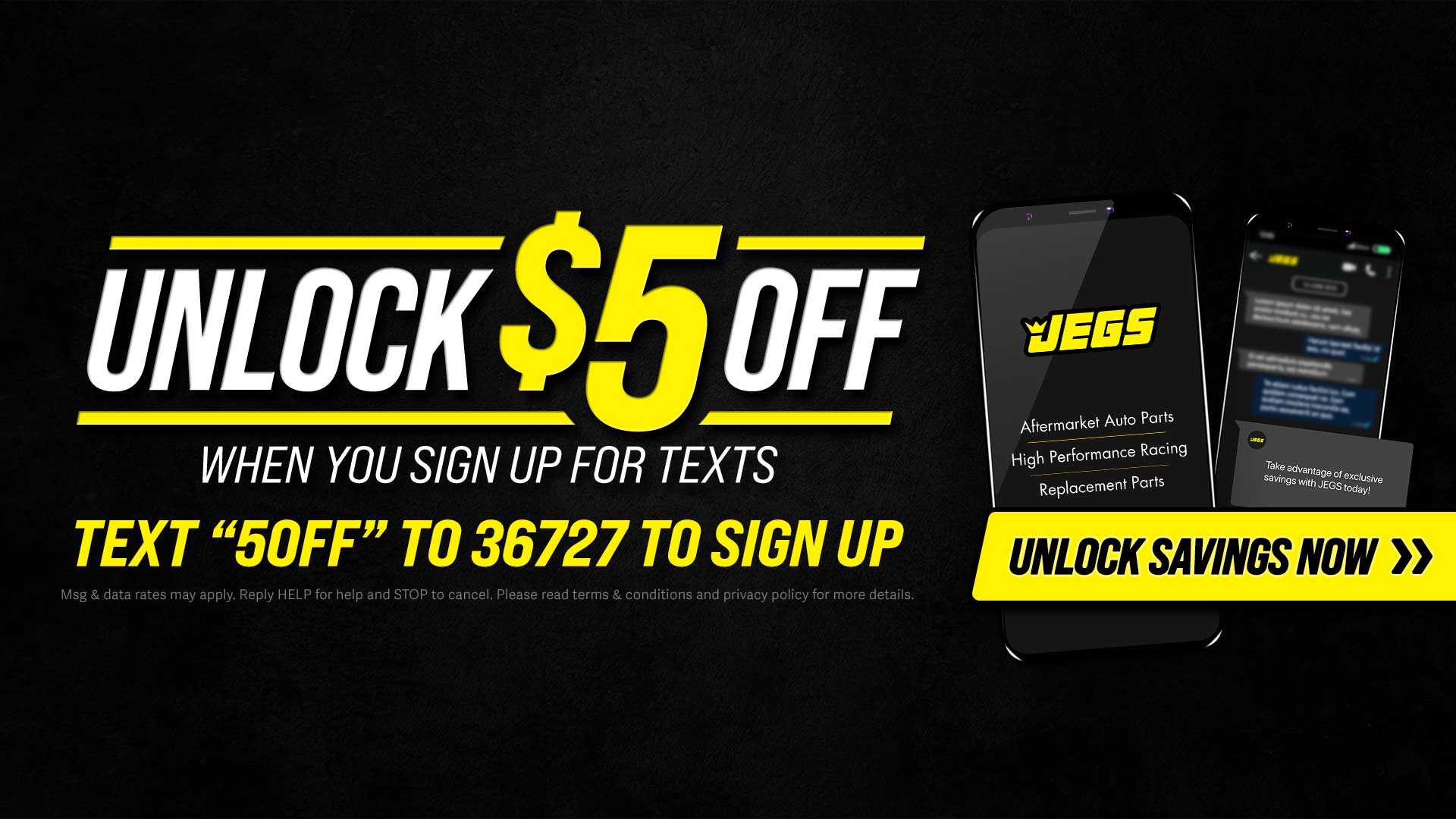 JEGS Sign Up For SMS $5 Off