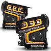 111642X Full LED Projector Headlights for 2021-2023 Chevrolet Suburban, Tahoe [Black w/Amber Daytime Running Lights]