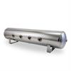 4 Gal Alum Air Tank - 4 1/4 face ports 2 3/8 end ports & 1/4 drain port - 30 L x 6 D - Polished
