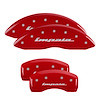 14006SIMPRD Front & Rear Disc Brake Caliper Covers for 2010-2013 Chevy Impala [Red Finish w/ Silver Impala] - image 1