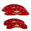 14036SBRCRD Front & Rear Disc Brake Caliper Covers for 2010-2015 Chevy Camaro [Red Finish w/ Silver Chevy Racing] - image 1