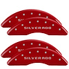 14173SSILRD Front/Rear Disc Brake Caliper Covers Fits Chevy Silverado 2500 HD/Chevy Silverado 3500 HD [Red w/Silver Silverado] - image 1