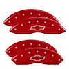 14243SBOWRD Front & Rear Disc Brake Caliper Covers for 2012-2017 Chevy Express 2500 [Red Finish w/ Silver Bowtie] - image 1