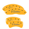 35025SCADYL Front & Rear Disc Brake Caliper Covers Fits Select Cadillac XT5 [Yellow Finish w/ Black Cadillac (Cursive)] - image 1