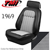 43-80909-2295-9440 BLACK W/ BLACK/WHITE HOUNDSTOOTH - CAMARO 1969 FRONT ONLY SPORT BUCKET SEAT UPHOLSTERY DELUXE HOUNDSTOOTH