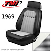 43-80909-2305-9440 IVORY W/ BLK/WHT HOUNDSTOOTH - CAMARO 1969 FRONT ONLY SPORT BUCKET SEAT UPHOLSTERY DELUXE HOUNDSTOOTH