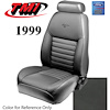 43-76609-L741-PONY 1999 MUSTANG GT FRONT BUCKET SEAT DARK CHARCOAL LEATHER UPHOLSTERY W/PONY LOGO SMALL HEADREST COVERS INCLUDED - image 1