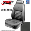 43-76600-L741-PONY 2000-04 MUSTANG GT FRONT BUCKET SEAT BLACK LEATHER UPHOLSTERY W/PONY LOGO SMALL HEADREST COVERS INCLUDED - image 1
