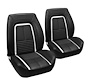 43-80767-3047-1S Deluxe Bucket Seat Upholstery Vinyl for 1967 Chevrolet Camaro [Parchment Madrid Grain with Black Stripe]