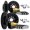 3214-40231 Slotted Brake Rotors w/Heavy-Duty Brake Pads Kit & Hardware [Black], 2003-2006 Mopar, Position: Front and Rear - image 1