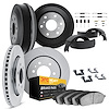 5214-42025 Slotted Brake Rotors w/Heavy-Duty Brake Pads/Drums/Shoes & Hardware Kit [Silver], 1974-1976 Mopar, Position: Front an