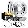 5222-40012 Slotted Brake Rotors w/Heavy-Duty Brake Pads Kits [Silver] includes Sensor & Hardware, Fits Select Multiple Makes/Mod