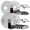 5514-11002 Slotted Brake Rotors w/5000 Advanced Brake Pads Kit & Hardware [Silver], 1974-1974 Land Rover, Position: Front and Re