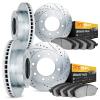 7204-48114 Drilled/Slotted Rotors w/Heavy-Duty Brake Pads Kit [Silver], 2011-2019 GM, Position: Front and Rear - image 1