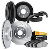 7204-54130 Drilled/Slotted Rotors w/Heavy-Duty Brake Pads/Drums & Shoes Kit [Silver], 1986-1986 Ford/Lincoln/Mercury/Mazda, Posi - image 1