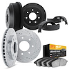 7204-54216 Drilled/Slotted Rotors w/Heavy-Duty Brake Pads/Drums & Shoes Kit [Silver], 1997-2004 Ford/Lincoln/Mercury/Mazda, Posi - image 1