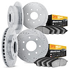 7204-99050 Drilled/Slotted Rotors w/Heavy-Duty Brake Pads Kit [Silver], 1997-2002 Ford/Lincoln/Mercury/Mazda, Position: Front an - image 1