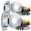 7204-99089 Drilled/Slotted Rotors w/Heavy-Duty Brake Pads Kit [Silver], 2010-2012 Ford/Lincoln/Mercury/Mazda, Position: Front an - image 1