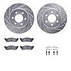 7212-40129 Drilled/Slotted Rotors w/Heavy-Duty Brake Pads Kit & Hardware [Silver], 1991-1996 Mopar, Position: Front - image 1