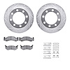 7212-40133 Drilled/Slotted Rotors w/Heavy-Duty Brake Pads Kit & Hardware [Silver], 1989-1993 Mopar, Position: Front - image 1
