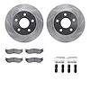 7212-40162 Drilled/Slotted Rotors w/Heavy-Duty Brake Pads Kit & Hardware [Silver], 2002-2006 Mopar, Position: Front - image 1