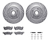 7212-47027 Drilled/Slotted Rotors w/Heavy-Duty Brake Pads Kit & Hardware [Silver], 1977-1978 GM, Position: Front - image 1