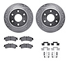 7212-48008 Drilled/Slotted Rotors w/Heavy-Duty Brake Pads Kit & Hardware [Silver], 2003-2007 GM, Position: Rear - image 1