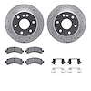 7212-48015 Drilled/Slotted Rotors w/Heavy-Duty Brake Pads Kit & Hardware [Silver], 2002-2014 GM, Position: Rear
