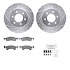 7212-48080 Drilled/Slotted Rotors w/Heavy-Duty Brake Pads Kit & Hardware [Silver], 1988-1994 GM, Position: Front - image 1