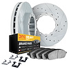 7212-48170 Drilled/Slotted Rotors w/Heavy-Duty Brake Pads Kit & Hardware [Silver], 1999-2015 GM, Position: Front - image 1